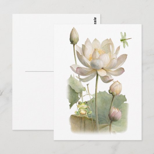 Blume, Frosch und Libelle Postkarte (Vorne/Hinten)