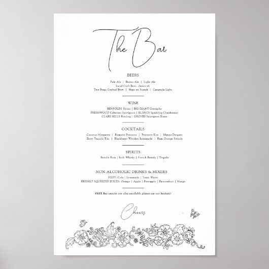 Blume Frühling Kunst Hochzeit Drinks Bar Menü Poster (Vorne)