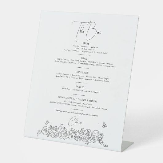 Blume Frühling Kunst Hochzeit Drinks Bar Menü Sockelschild (Vorderseite)