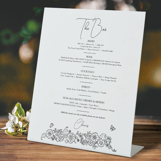 Blume Frühling Kunst Hochzeit Drinks Bar Menü Sockelschild