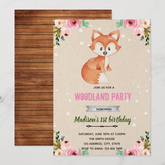 Blume Fuchs Wald einladen Einladung (Vorne/Hinten)