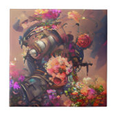 Blume Fuchsiengelb-rosa Steampunkunstkunst Fliese (Vorderseite)