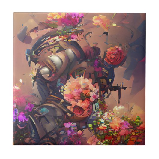 Blume Fuchsiengelb-rosa Steampunkunstkunst Fliese (Vorderseite)