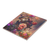 Blume Fuchsiengelb-rosa Steampunkunstkunst Fliese (Seite)