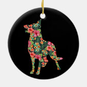 Blume Funny Dog Silhouette Floral Keramik Ornament (Hinten)