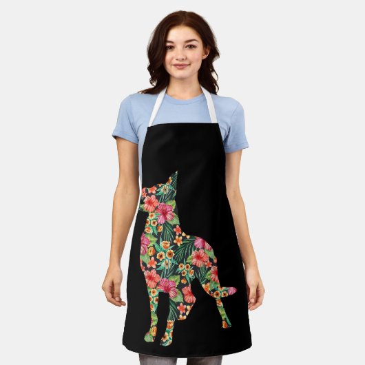 Blume Funny Dog Silhouette Floral Schürze (Getragen)