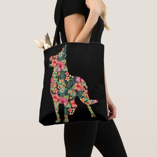 Blume Funny Dog Silhouette Floral Tasche (Von Nahem)
