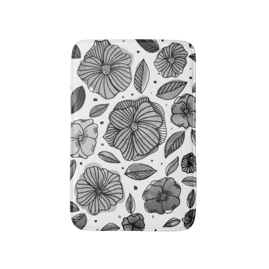 Blume für Aquarell und Tinte - Schwarzweiß Badematte (Vorderseite Vertikal)