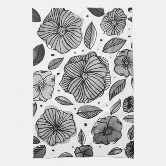 Blume für Aquarell und Tinte - Schwarzweiß Handtuch (Vertikal)