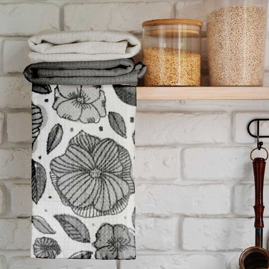 Blume für Aquarell und Tinte - Schwarzweiß Handtuch