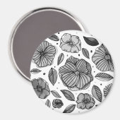 Blume für Aquarell und Tinte - Schwarzweiß Magnet (Vorderseite/Rückseite)