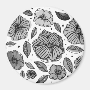 Blume für Aquarell und Tinte - Schwarzweiß Magnet