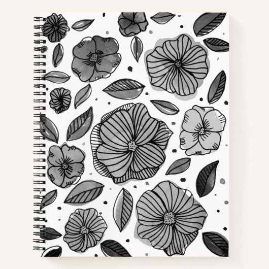 Blume für Aquarell und Tinte - Schwarzweiß Notizbuch (Vorderseite)