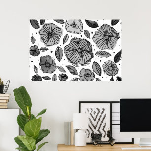 Blume für Aquarell und Tinte - Schwarzweiß Poster