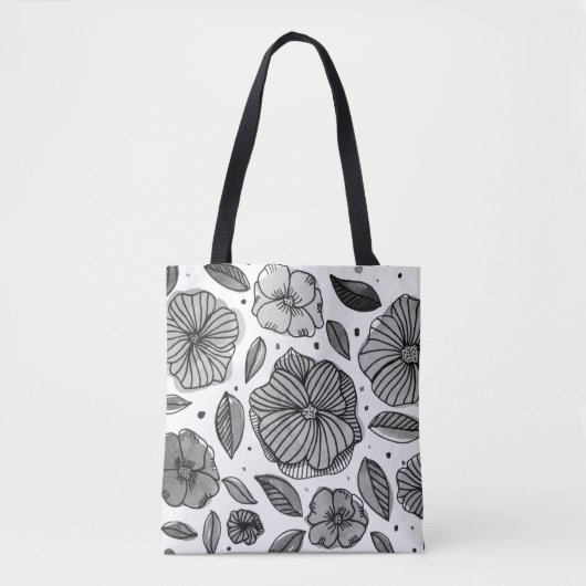 Blume für Aquarell und Tinte - Schwarzweiß Tasche (Vorderseite)