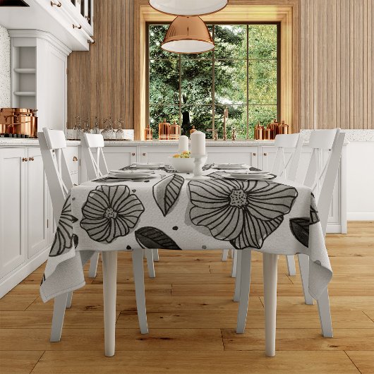 Blume für Aquarell und Tinte - Schwarzweiß Tischdecke