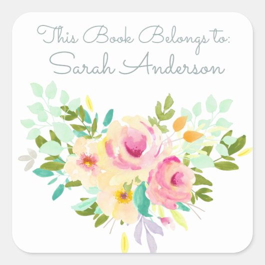 Blume für Aquarellbilder Dieses Buch gehört Quadratischer Aufkleber (Vorderseite)