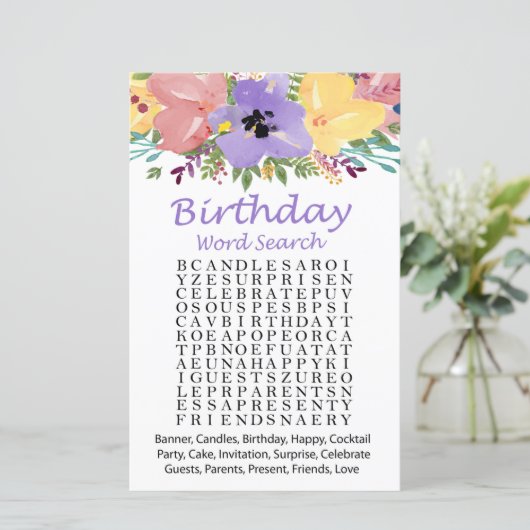 Blume für Aquarellbilder - Suchspiel zum Geburtsta (Stehend Vorderseite)