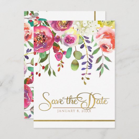 Blume für Aquarellblumen Moderne Save the Date Ankündigungspostkarte (Vorne/Hinten)