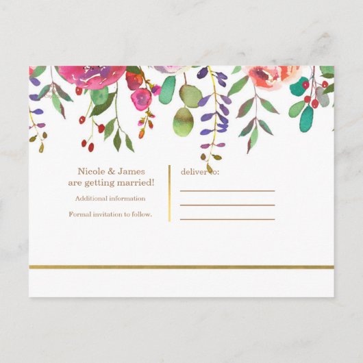 Blume für Aquarellblumen Moderne Save the Date Ankündigungspostkarte (Rückseite)