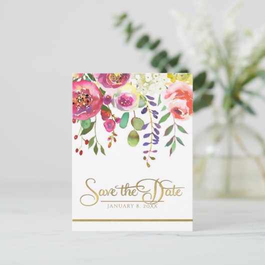 Blume für Aquarellblumen Moderne Save the Date Ankündigungspostkarte (Stehend Vorderseite)