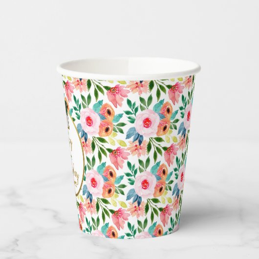 Blume für Aquarellfarben Benutzerdefinierter Foto Pappbecher (Links)