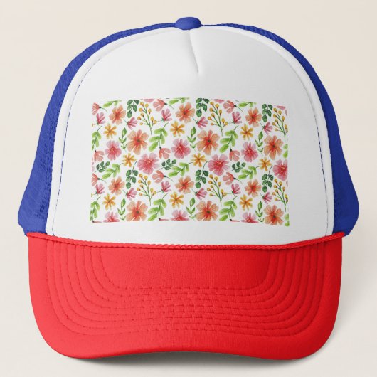 Blume für Aquarellfarben, blau, rosa, Muster-69677 Truckerkappe (Vorderseite)