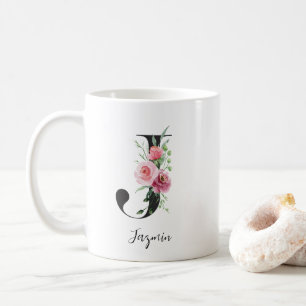 Blume für Aquarellfarben Monogram J Individuelle N Kaffeetasse