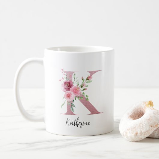 Blume für Aquarellfarben Monogramm Pink K Individu Kaffeetasse (Mit Donut)