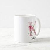 Blume für Aquarellfarben Monogramm Pink K Individu Kaffeetasse (VorderseiteRechts)