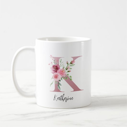 Blume für Aquarellfarben Monogramm Pink K Individu Kaffeetasse (Links)