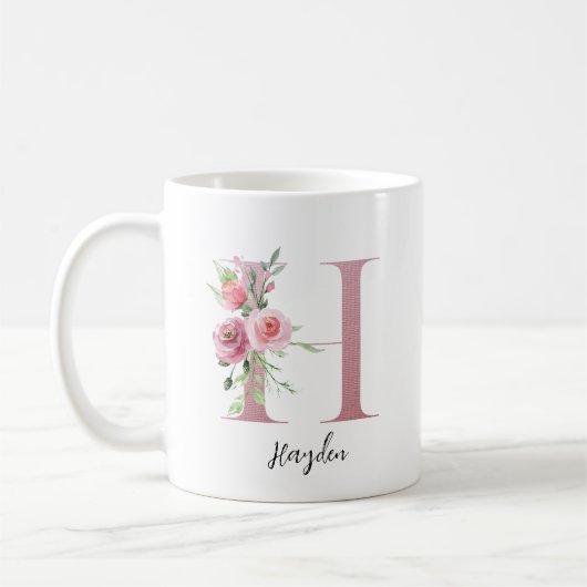 Blume für Aquarellfarben Monogramm Rosa H Individu Kaffeetasse (Links)