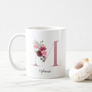 Blume für Aquarellfarben Monogramm Rosa M Individu Kaffeetasse