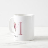 Blume für Aquarellfarben Monogramm Rosa M Individu Kaffeetasse (Vorderseite Links)