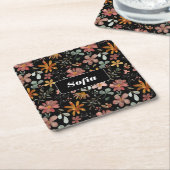 Blume für Aquarellfarben, schwarz Rechteckiger Pappuntersetzer (angewinkelt)