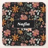 Blume für Aquarellfarben, schwarz Rechteckiger Pappuntersetzer (Vorderseite)