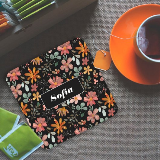 Blume für Aquarellfarben, schwarz Rechteckiger Pappuntersetzer