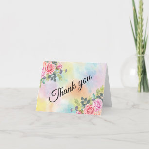 Blume für Aquarellgrün Rosa Hinweis Dankeskarte