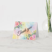 Blume für Aquarellgrün Rosa Hinweis Dankeskarte (Vorderseite)