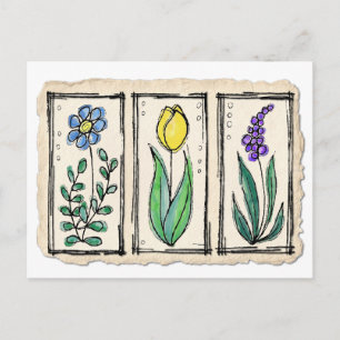 Blume für Aquarelltöne und Tintenzeichnung Postkarte
