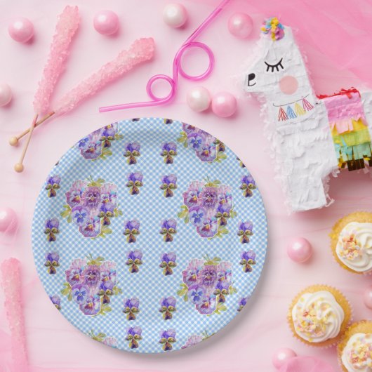 Blume für blaue Pansy-Karo Musterpapier Party-Plat Pappteller (Party)
