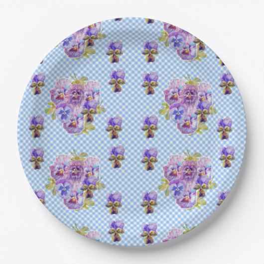 Blume für blaue Pansy-Karo Musterpapier Party-Plat Pappteller (Vorderseite)