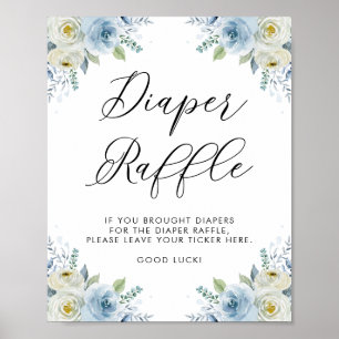 Blume für blaue und weiße Wasserfarben Windeln Poster