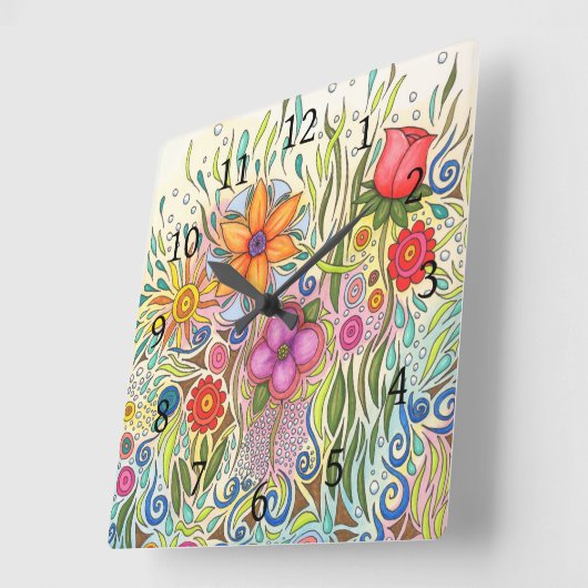 Blume für Blumendesign 12 Quadratische Wanduhr (Winkel)