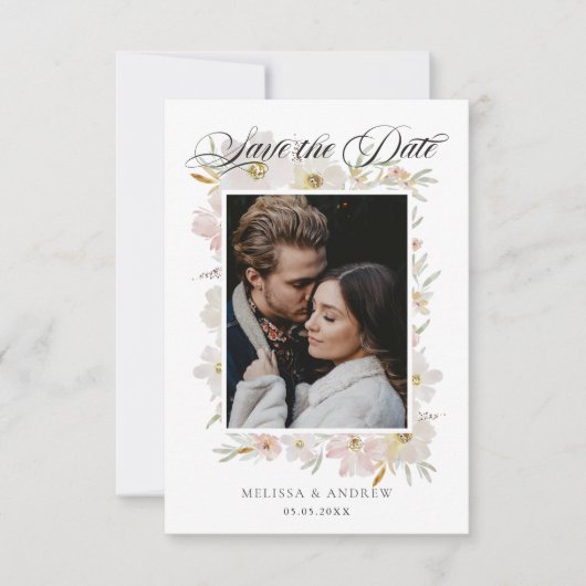 Blume für Creme und Wasserfarben Save the Date (Vorderseite)