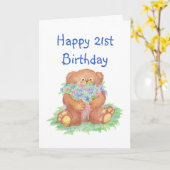 Blume für den 21. Geburtstag, Teddy Bear Karte (Gelbe Blume)