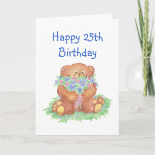 Blume für den 25. Geburtstag, Niedlicher Teddybär Karte
