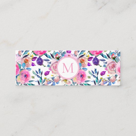 Blume für die Farbe Rosa Monogramm Mini Visitenkarte (Vorderseite)