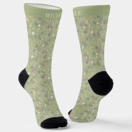 Blume für die Farbpalette Grün Blütenrosa Weiß Socken