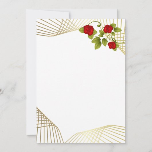 Blume für die rote Rose mit einer goldenen Akzent- Einladung (Rückseite)